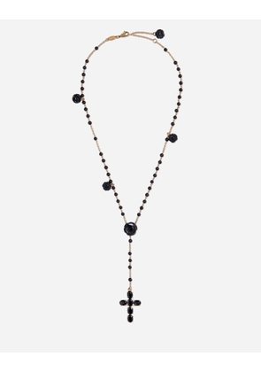 Dolce & Gabbana Yellow Gold Devotion Rosary Necklace With Black Oval Sapphires - Woman Necklaces Gold Metal Onesize