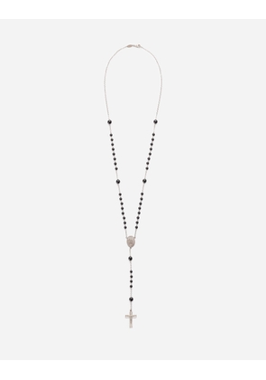 Dolce & Gabbana White Gold Devotion Rosary Necklace With Black Jade Spheres - Woman Necklaces Palladium Onesize