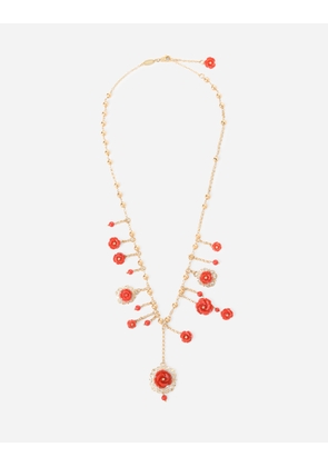 Dolce & Gabbana Coral Necklace In Yellow 18kt Gold With Coral Rose - Woman Necklaces Gold Onesize