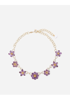 Dolce & Gabbana Spring Necklace In Yellow 18kt Gold With Amethyst Floral Motif - Woman Necklaces Gold Onesize
