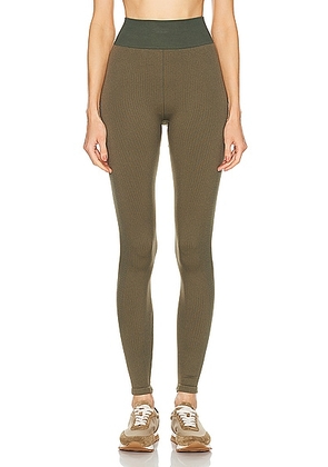 THE UPSIDE Ribbed Seamless 28in Pant in Khaki - Olive. Size M (also in S, XS).