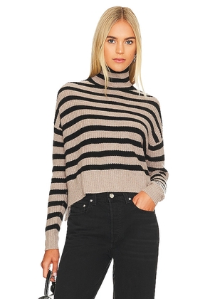 Autumn Cashmere Striped Turtleneck Sweater in Beige. Size M, S, XL, XS.