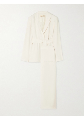Olivia von Halle - Jagger Belted Silk-crepe Pajama Set - Ivory - x small,small,medium,large