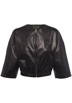 Prada cropped leather bomber jacket - Black