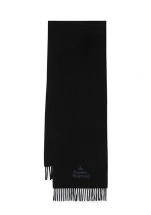 Vivienne Westwood logo-embroidered fringed scarf - Black