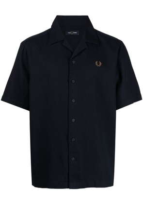 Fred Perry logo-embroidered cotton-linen shirt - Blue