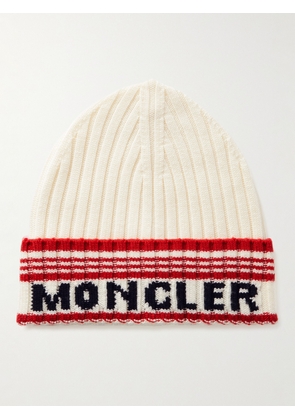 Moncler - Logo-Intarsia Ribbed Virgin Wool Beanie - Men - White