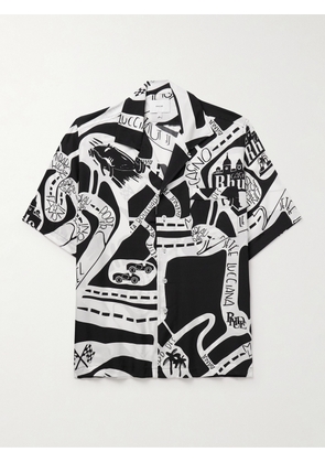 Rhude - Strada Camp-Collar Logo-Print Silk-Twill Shirt - Men - Black - S