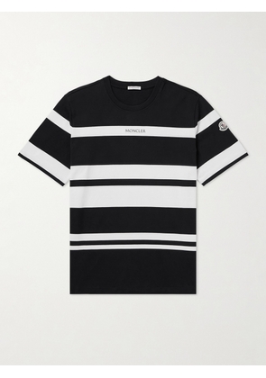 Moncler - Logo-Appliquéd Metallic Striped Cotton-Jersey T-Shirt - Men - Black - XS