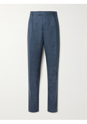 Mr P. - Mike Straight-Leg Pleated Wool, Silk and Linen-Blend Suit Trousers - Men - Blue - 28