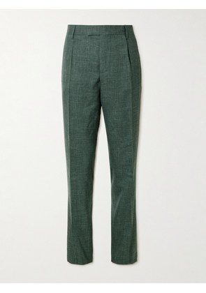 Mr P. - Mike Straight-Leg Pleated Wool, Silk and Linen-Blend Suit Trousers - Men - Green - 28