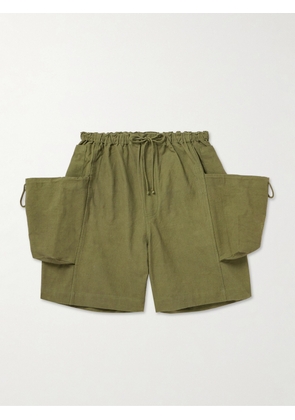 Story Mfg. - Salt Wide-Leg Embroidered Slub Organic Cotton Drawstring Shorts - Men - Green - S