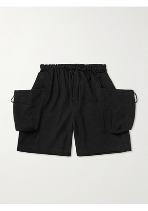Story Mfg. - Salt Wide-Leg Embroidered Slub Organic Cotton Drawstring Shorts - Men - Black - S