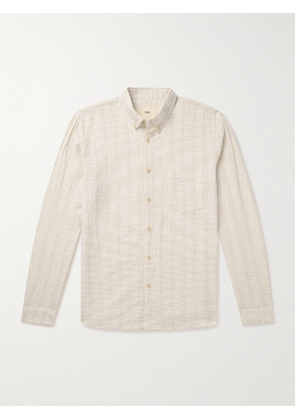 Folk - Button-Down Collar Striped Cotton and Linen-Blend Seersucker Shirt - Men - Neutrals - 2
