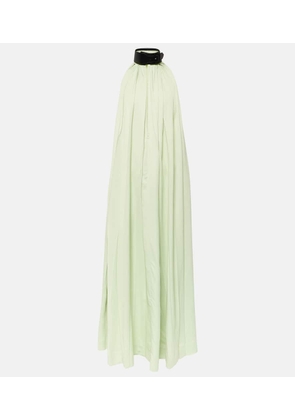 Ferragamo Faux leather-trimmed pleated gown