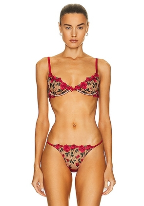 fleur du mal Roses and Thorns Embroidery Demi Bra in Rouge - Red. Size 34B (also in ).