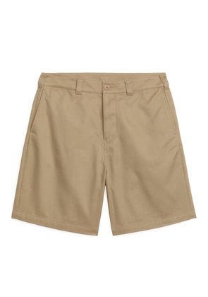Relaxed Cotton Twill Shorts - Beige