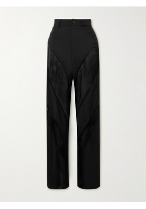 Mugler - Paneled Silk Tulle-trimmed Twill Straight-leg Pants - Black - FR34,FR36,FR38,FR40,FR42,FR44