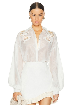 Clea Ainsley Embroidered Shirt in White. Size M, XS.