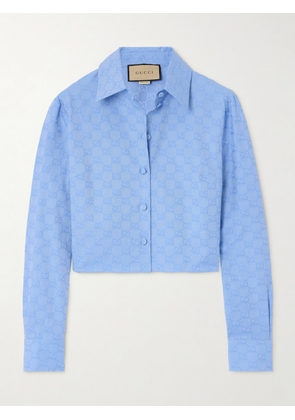 Gucci - Cropped Cotton Oxford-jacquard Shirt - Blue - IT36,IT38,IT40,IT42,IT44,IT46