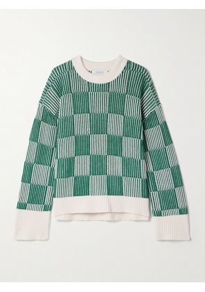 La Ligne - Ribbed Checked Merino Wool And Cotton-blend Sweater - Green - x small,small,medium,large,x large