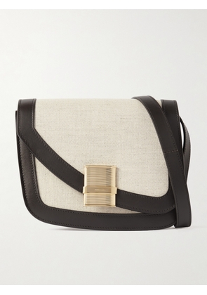 Ferragamo - Fiamma Leather-trimmed Canvas Shoulder Bag - Neutrals - One size