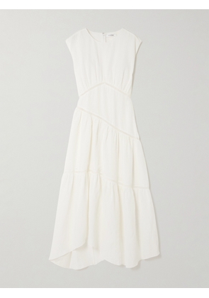 FRAME - Asymmetric Paneled Lace-trimmed Linen-blend Midi Dress - White - xx small,x small,small,medium,large,x large