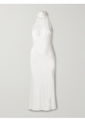 Olivia von Halle - Greta Silk-charmeuse Halterneck Midi Dress - Ivory - x small,small,medium,large,x large