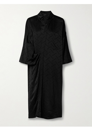 Balenciaga - Wrap-effect Oversized Satin-jacquard Midi Dress - Black - FR34,FR36,FR38,FR40