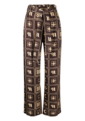 Nanushka Jadine Kopjafa-print silk trousers - Brown