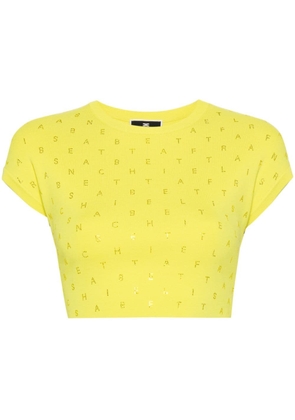 Elisabetta Franchi rhinestone-logo crop top - Yellow