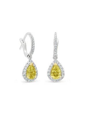 De Beers Aura Fancy Yellow Pear-shaped Diamond Sleepers In White Gold