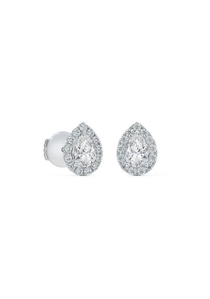 De Beers Aura Pear-shaped Diamond Stud Earrings In White Gold