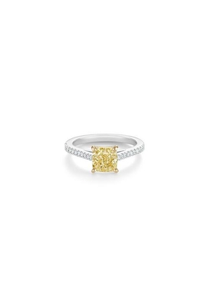 De Beers Db Classic Pavé Fancy Yellow Cushion-cut Diamond Ring In Platinum