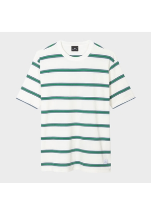 PS Paul Smith Off-White And Green Cotton Stripe T-Shirt