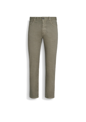 Olive Green Stretch Linen and Cotton Roccia Jeans