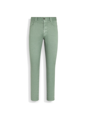 Sage Green Stretch Linen and Cotton Roccia Jeans