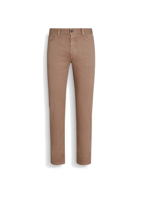 Light Brown Stretch Linen and Cotton Roccia Jeans