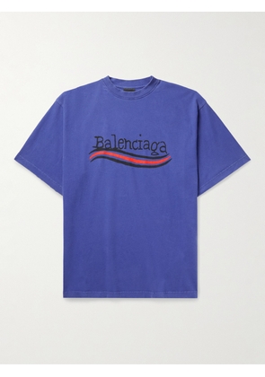 Balenciaga - Oversized Logo-Print Cotton-Jersey T-Shirt - Men - Blue - XS
