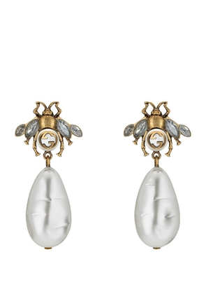Gucci Bee And Pearl Drop Earrings