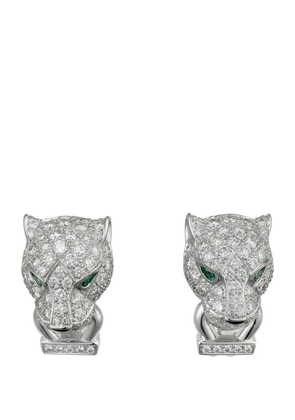Cartier White Gold, Diamond, Emerald And Onyx Panthère De Cartier Earrings