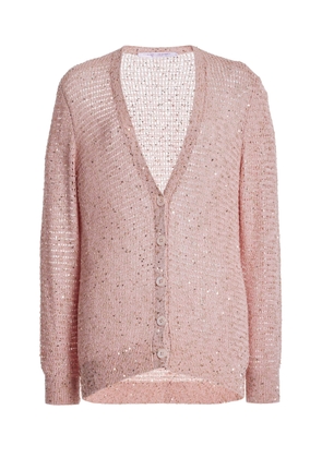 Carolina Herrera - Embellished Knit Cotton-Blend Cardigan - Pink - L - Moda Operandi