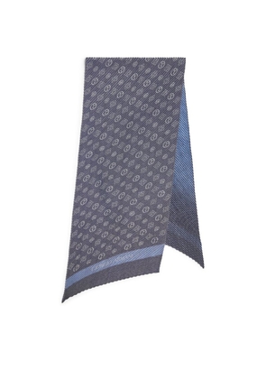 Giorgio Armani Silk-Wool Blend Pleated Monogrammed Scarf