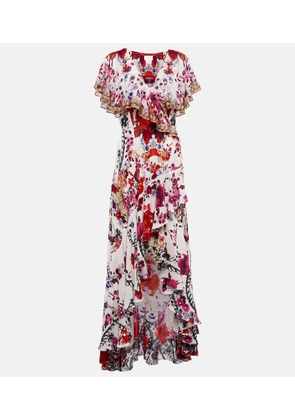 Camilla Floral ruffled silk wrap dress
