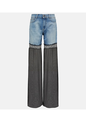 Nensi Dojaka Lace-trimmed mid-rise wide-leg jeans