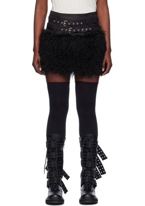 VAQUERA Black Belted Faux Fur Miniskirt