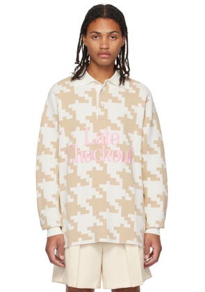 Late Checkout Beige Houndstooth Polo