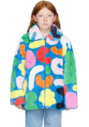 Stella McCartney Kids Blue Abstract Shape Faux-Fur Jacket