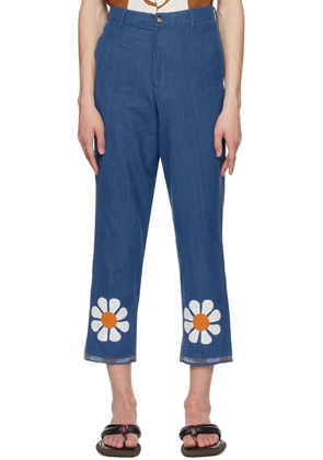 HARAGO Blue Floral Trousers
