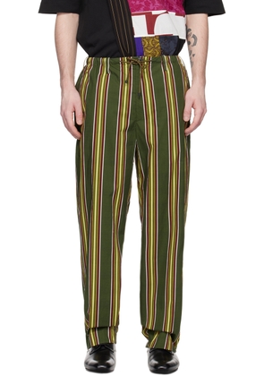 Dries Van Noten Khaki Striped Trousers